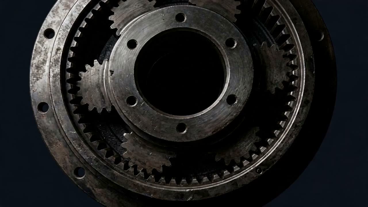 Excavator final drive planetary gear assembly in low industrial light
